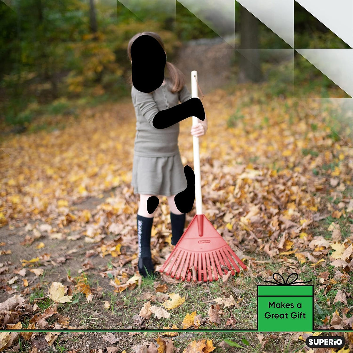 Kids Rake with Hardwood Handle, Durable Plastic Head to Sweep Leaves in Lawn and Tidying Up The