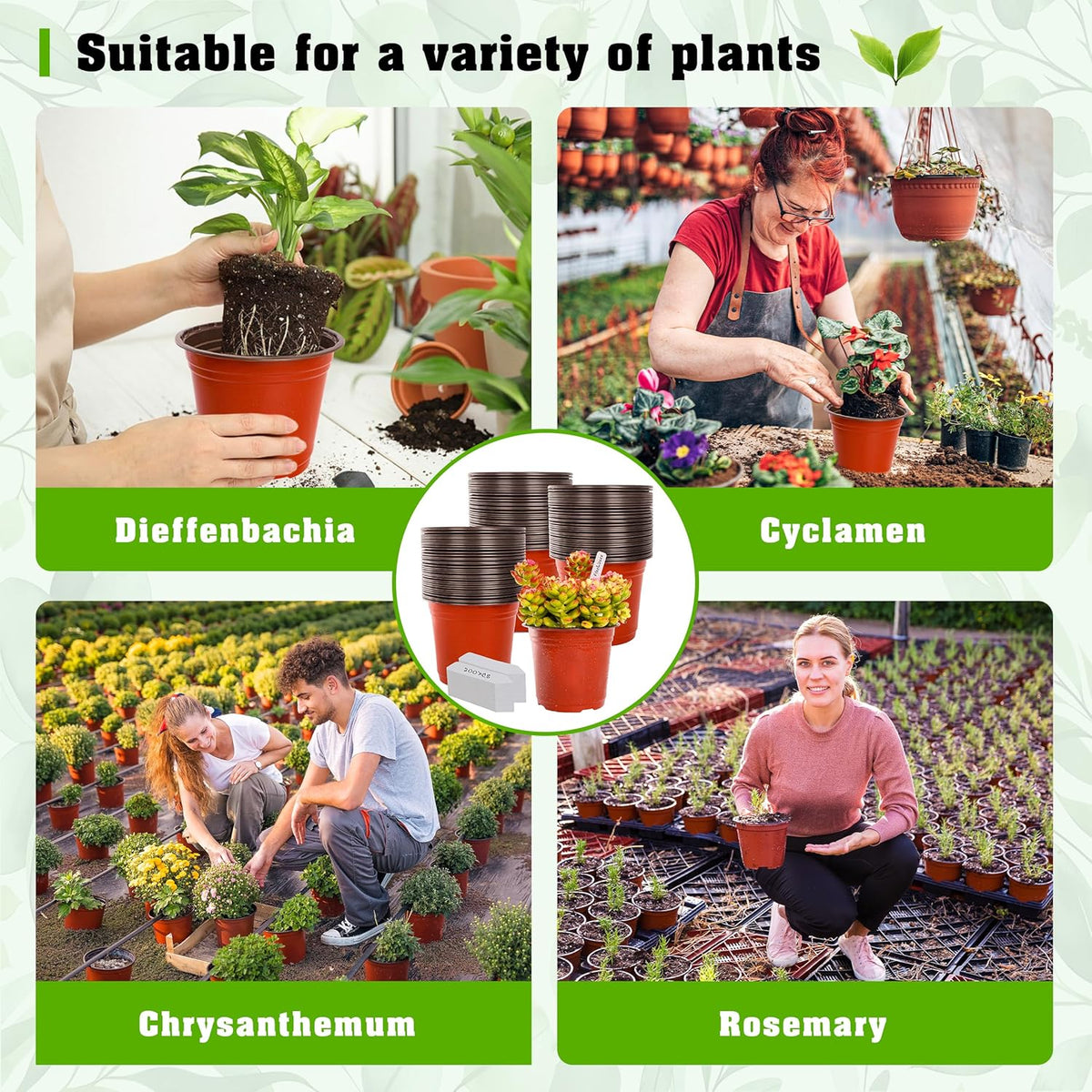 TDHDIKE 6 Inch Plastic Plant Nursery Pots (100pcs Pots and 100pcs Plant Labels) Seedling Flower