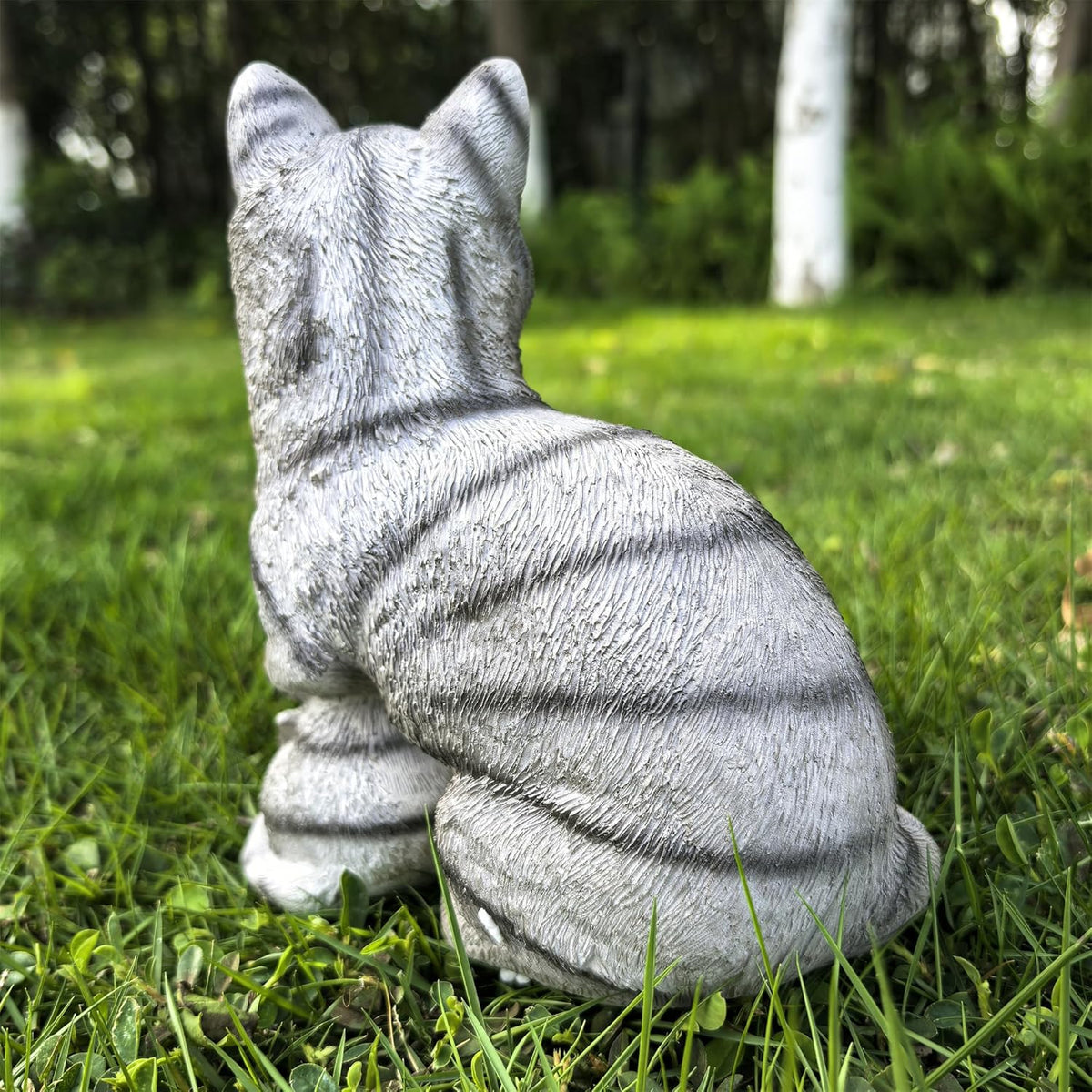 Mama Cat and Kitten Garden Statue,Outdoor Lawn Decorative Figurine Grey Cat Statue for Patio