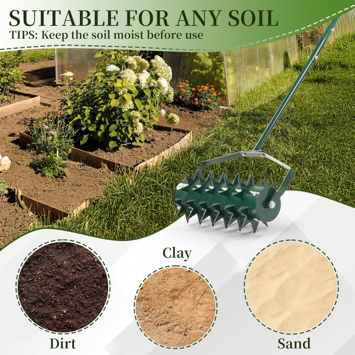 Outvita 60’’ Rolling Lawn Aerator, Heavy Duty Manual Aerator Lawn Tool for Garden Yard Patio with