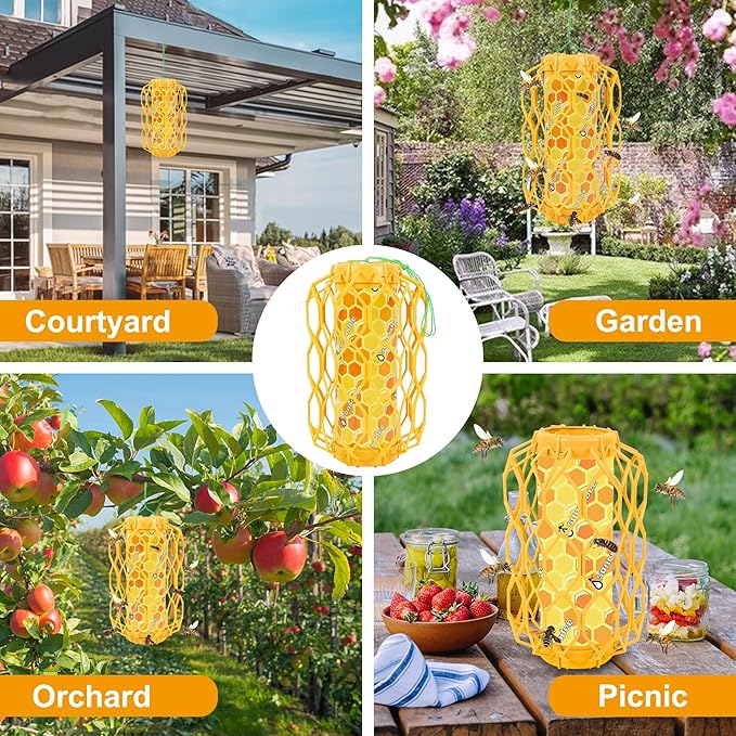 4 Pack Upgraded Wasp Trap Outdoor Hanging, Carpenter Bee and Hornet Catcher, Reusable Yellow Jacket