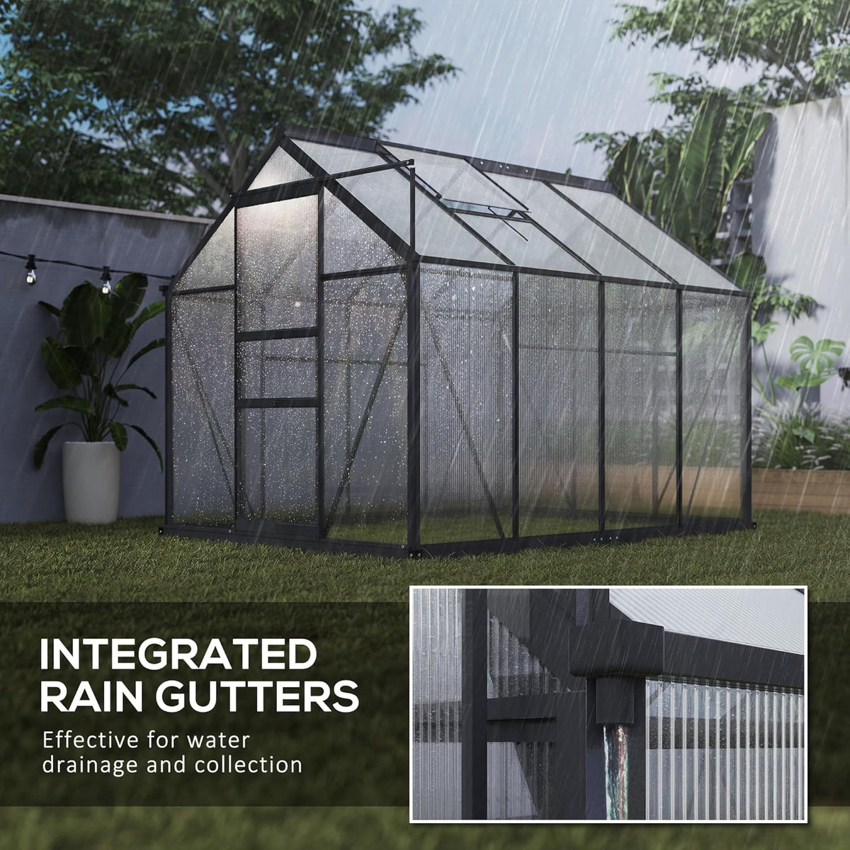 Outsunny 6' x 8' Greenhouse for Outdoors, Polycarbonate Greenhouse with Rain Gutter and Roof Vent