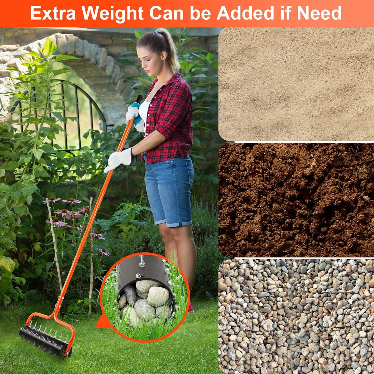 sancat Lawn Aerator, 21" Push Coring Aerator,Preasembled Spike Gardening Aerator Tool,Lawn Plug