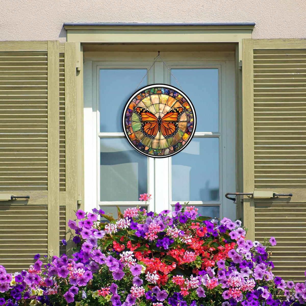 Monarch Butterfly Suncatcher, Stained Window Hanging-Suncatcher for Window, Nativity Scene Window