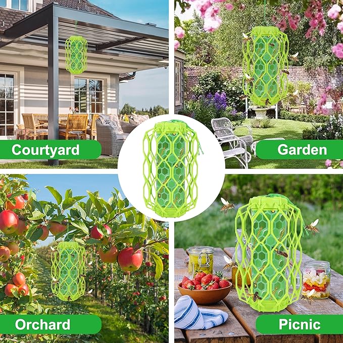 2 Pack Upgraded Wasp Trap Outdoor Hanging, Carpenter Bee and Hornet Catcher, Reusable Yellow Jacket