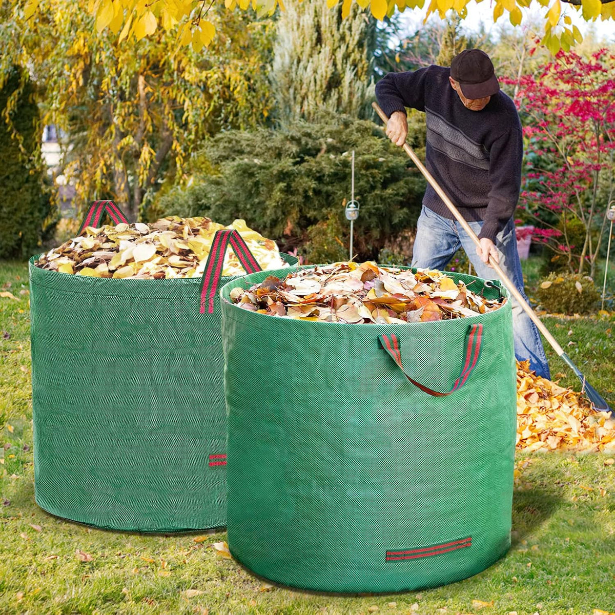 2-Pack 72 Gallons Leaf Bags, Reusable Yard Waste Bags, Heavy Duty Upright Lawn Bags with 4 Handles