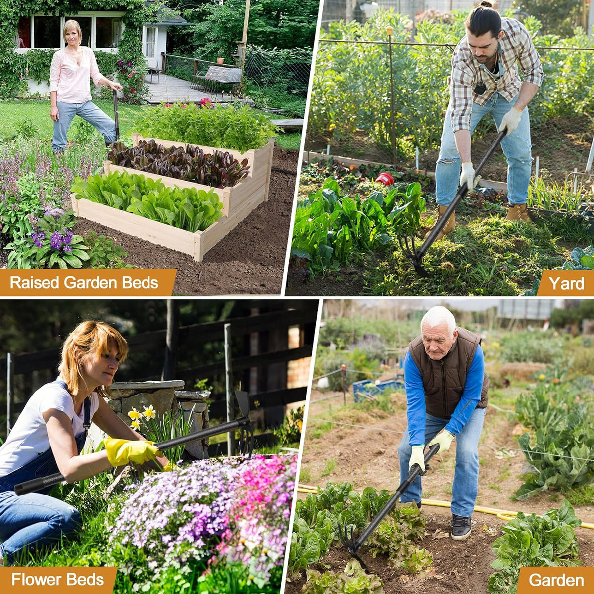 Garden Hoe Tool, 2-in-1 Heavy Duty Dual-Head Weeding Tool, 45" Adjustable Long Handle Cultivator