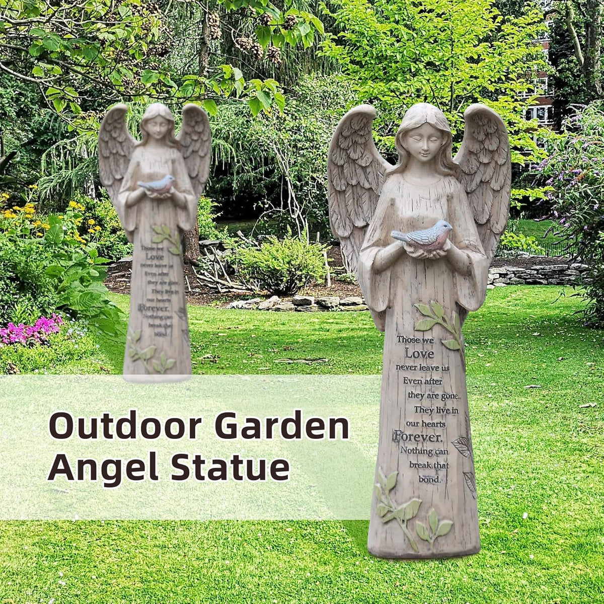 Angel Figurine Garden Angel Statues with Bird Statuary Decoration for Home, Yard & Patio