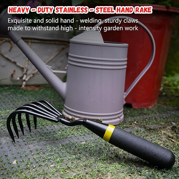 Stainless Steel Hand Cultivator - Garden Rake: Great for Heavy - Duty Soil Loosening, Planting and