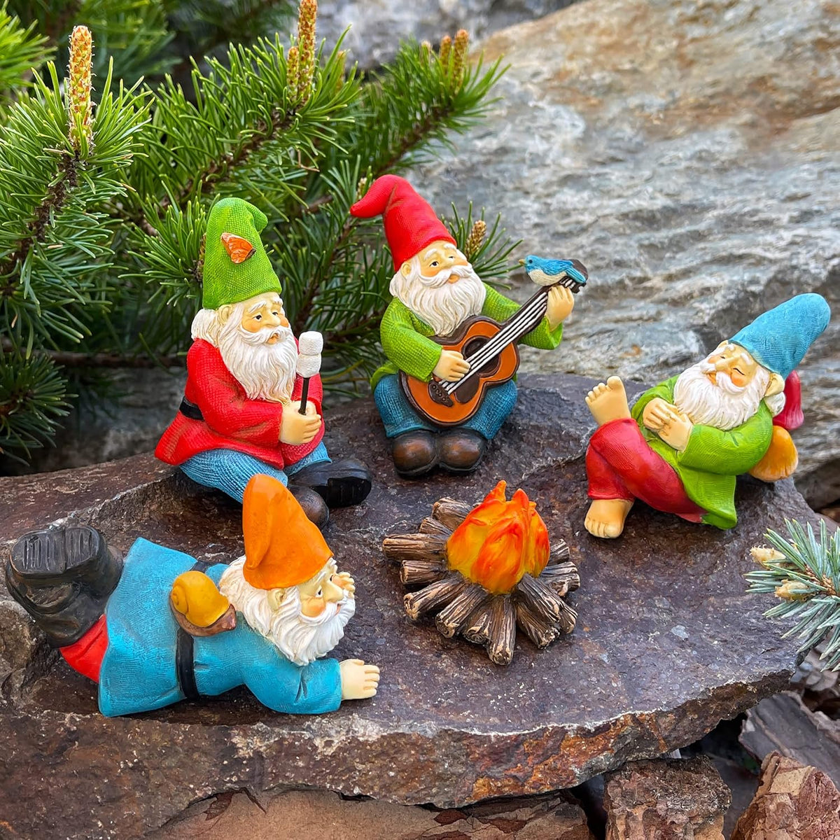 Mood Lab Miniature Garden Gnomes - Camping Gnome Kit of 5 pcs - Figurines & Accessories Set