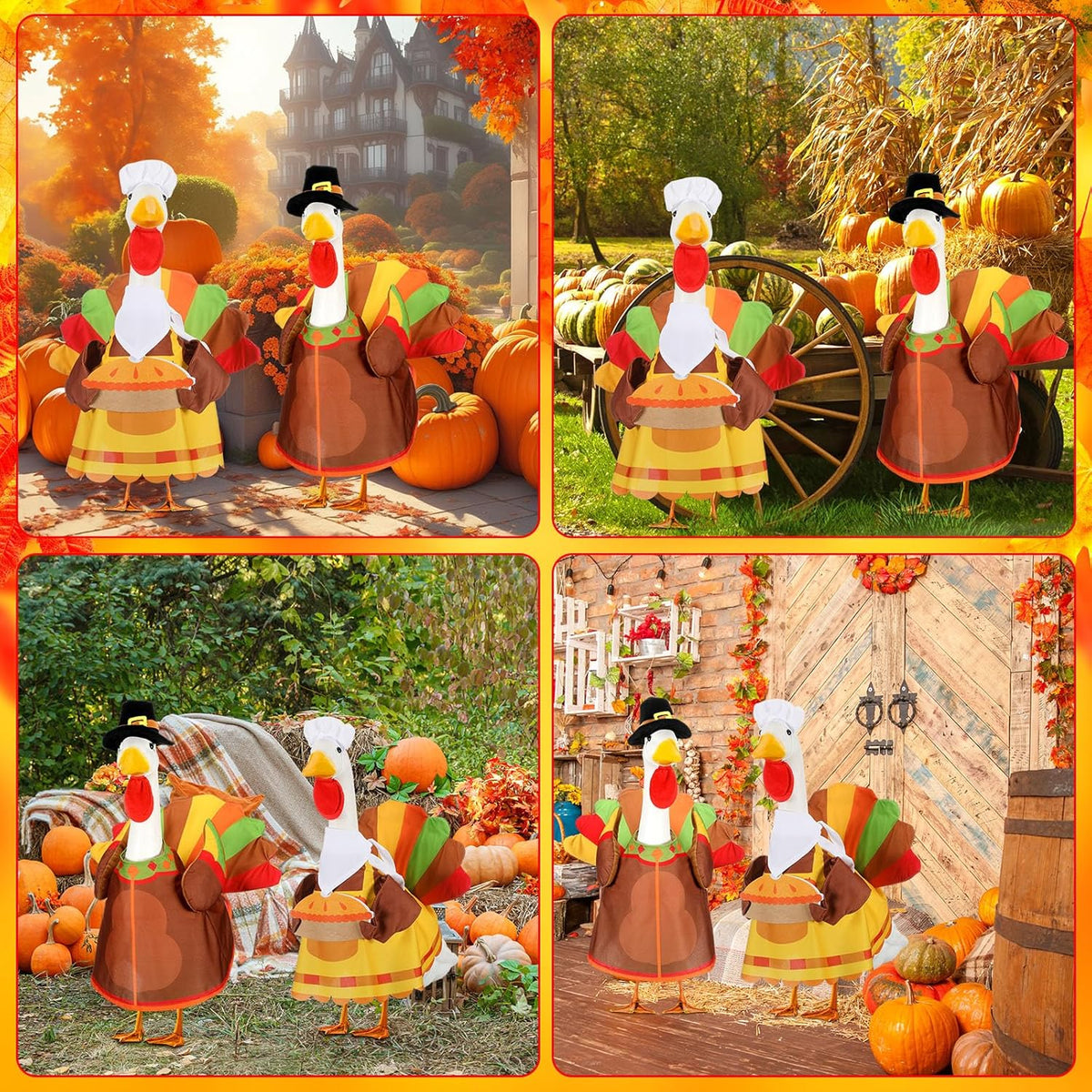 Abbylike 2 Set Thanksgiving Porch Goose Outfits Turkey Goose Clothes Costume Fit Large 23'' Cement