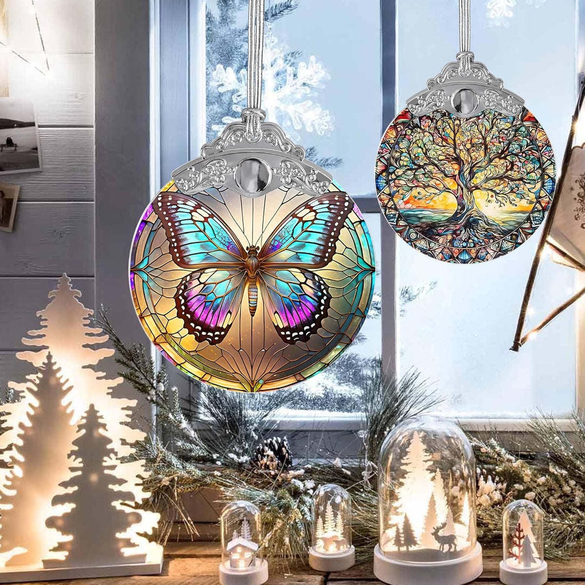 Stained Glass Suncatcher Butterfly Ornament for Christmas, Holidays, Tree Decor, Home Decoration