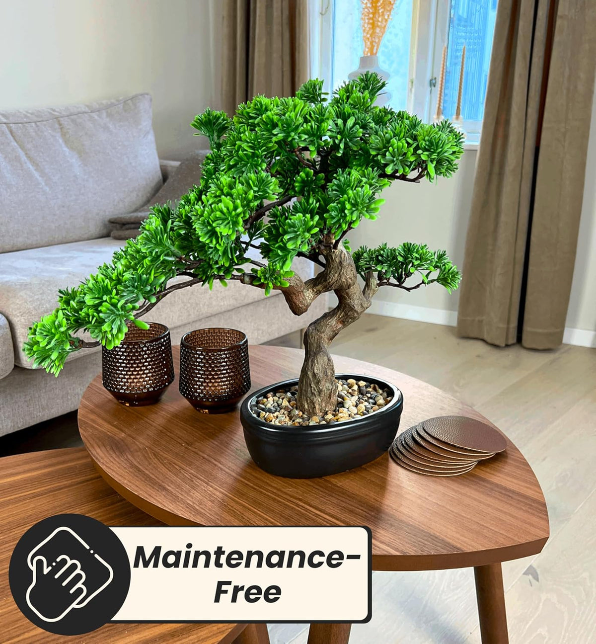 Artificial Bonsai Tree 16" Tall with Realistic Wood and Ceramic Pot Fake Plants Juniper Pine Zen