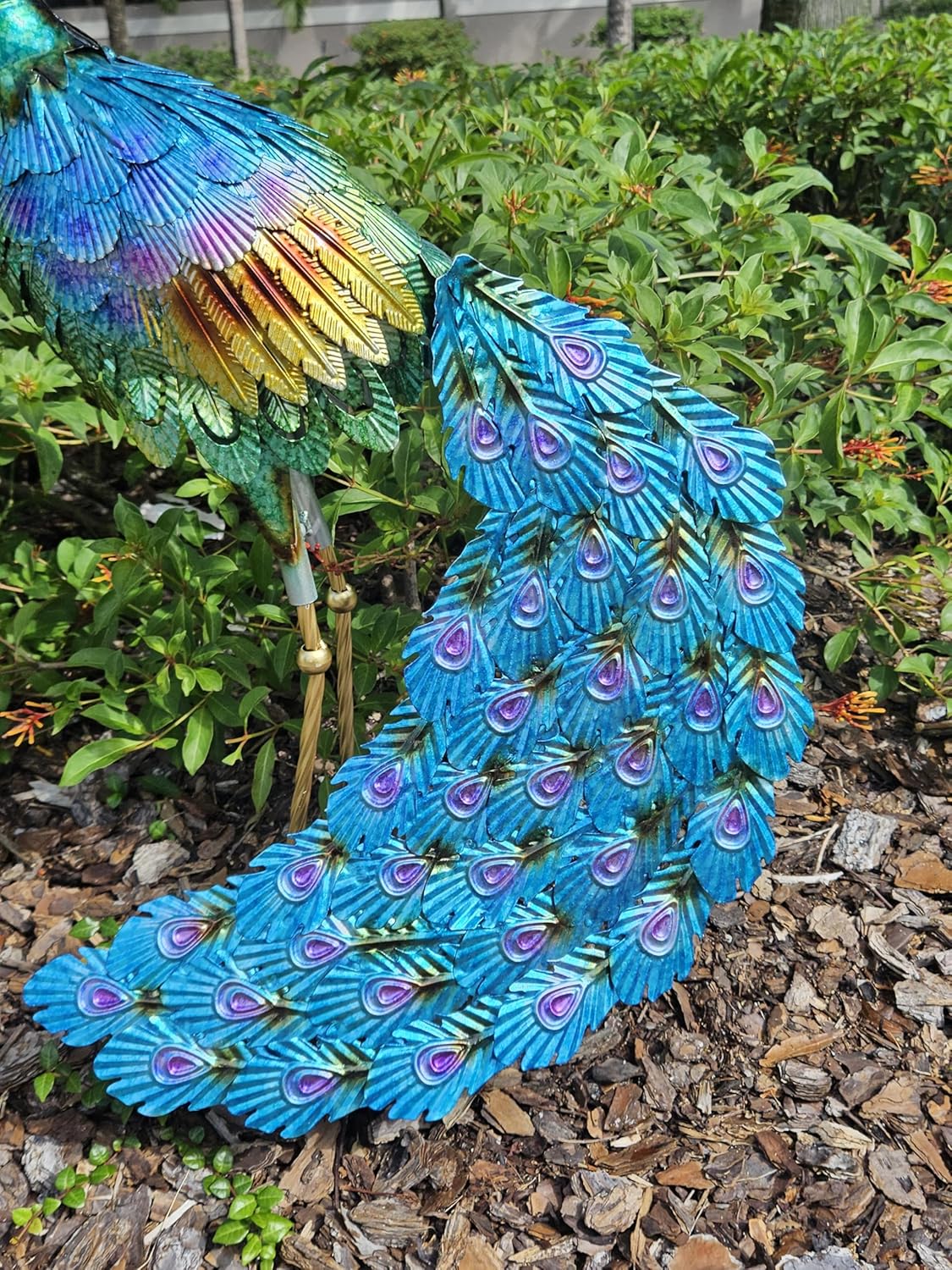 Haven Treasures Luxury 30.5 inches Outdoor Metallic Peacock Statute for Your Garden Decoration