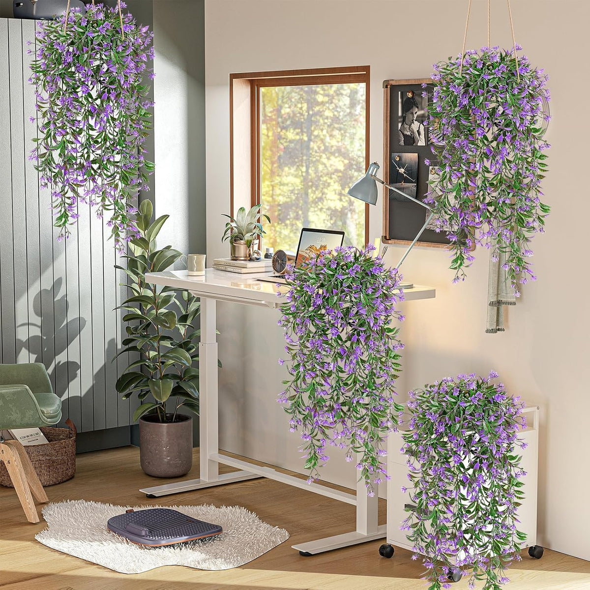 TOCHGREEN 4Pcs Artificial Hanging Plants Fern Vine, Faux Plastic Plants Fake Ivy Vine Greenery