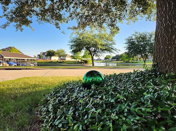 Lulu Decor, Size 12 Green Stainless Steel Gazing Mirror Ball, Smooth Reflective Shiny Garden