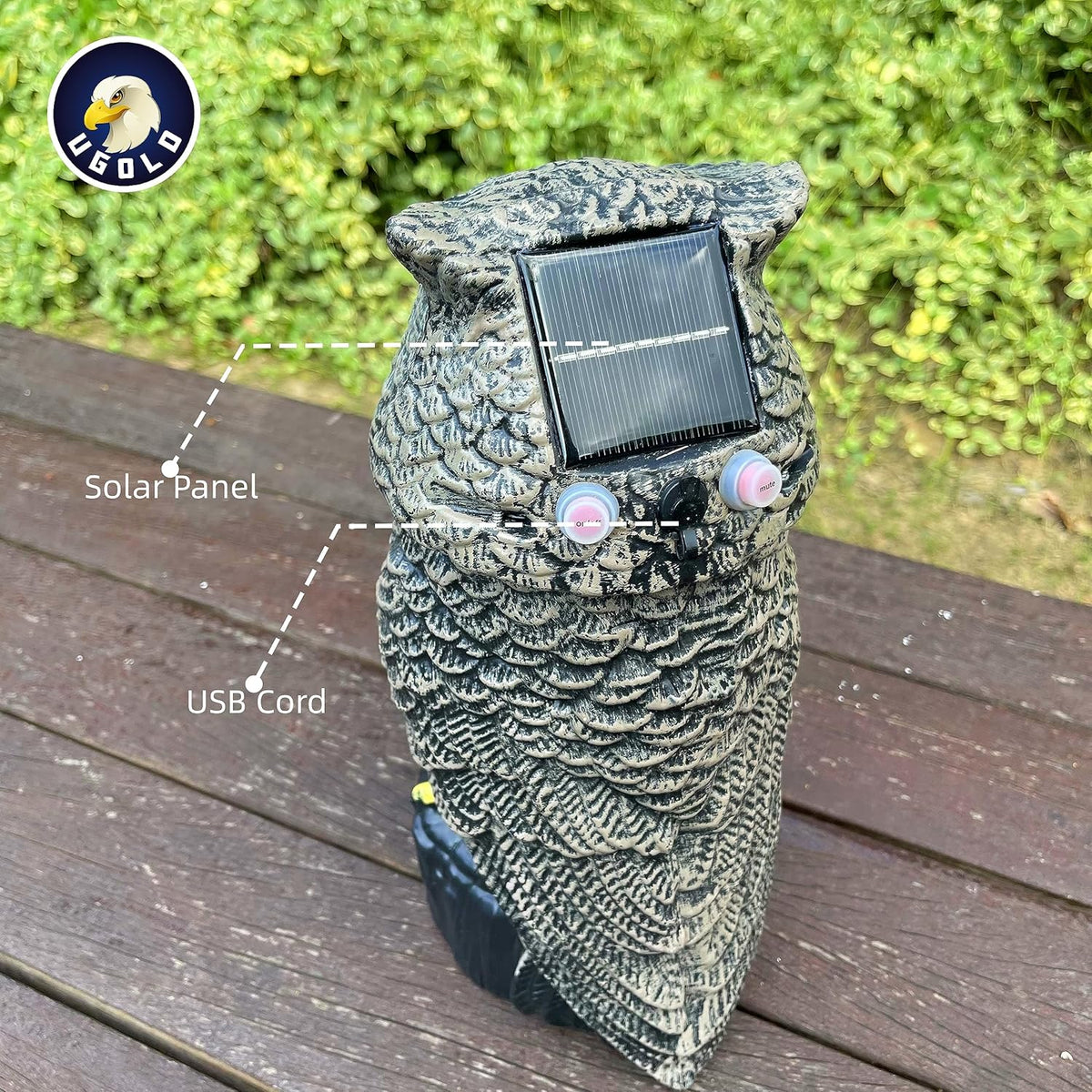 Solar Powered Garden Owl with Motion Detection, Rotating Head, Realistic Hoots and Silent Mode