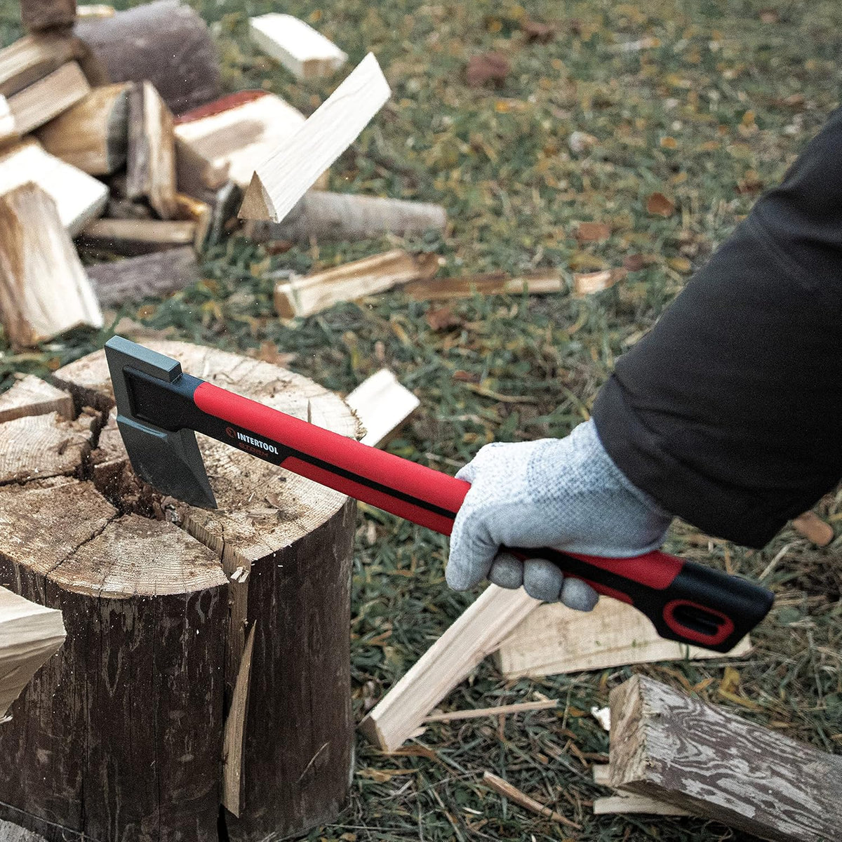 INTERTOOL Long Hatchet Camping Axe for Wood Chopping and Kindling - 18" Ax Tool for Splitting