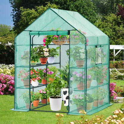 Walk-In Greenhouse for Outdoors, 57" x 57" x 76.8" Heavy Duty Plant Greenhouse with 12 Shelves