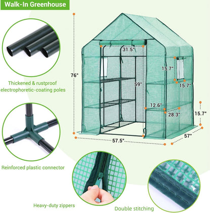 Walk-In Greenhouse for Outdoors, 57" x 57" x 76.8" Heavy Duty Plant Greenhouse with 12 Shelves