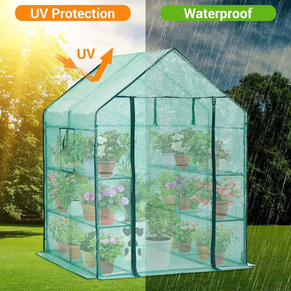 Walk-In Greenhouse for Outdoors, 57" x 57" x 76.8" Heavy Duty Plant Greenhouse with 12 Shelves