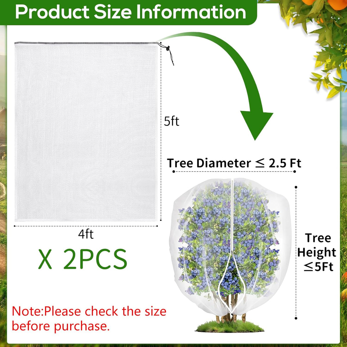2 Pack Fruit Tree Netting Covers with Zipper & Drawstring – Ultra Fine Mesh Plant Protection Bags