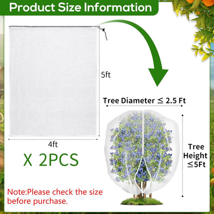 2 Pack Fruit Tree Netting Covers with Zipper & Drawstring – Ultra Fine Mesh Plant Protection Bags