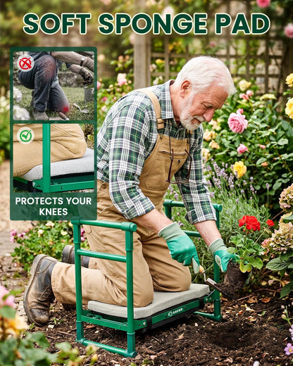Saker Garden Kneeler and Seat – 500LB Heavy Duty Foldable Gardening Stool with Soft Kneeling Pad