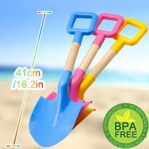 Kids Sand Shovels 16" Long Kids Beach Spade Durable Wood Handle ABS Plastic Spade Garden Tool Set