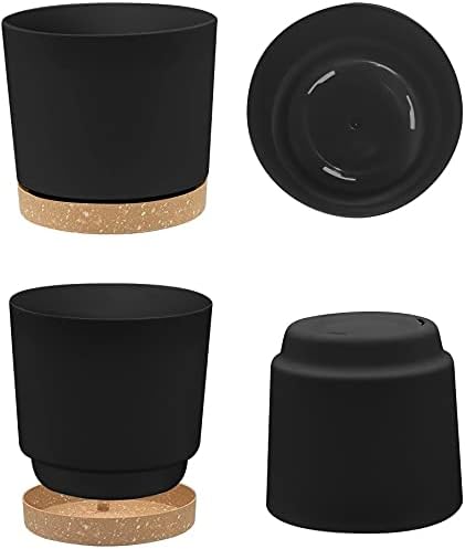 ZMTECH Plant Pots, Set of 3 8'' Self Watering Plastic Planter with Drainage Hole and Saucer, Modern