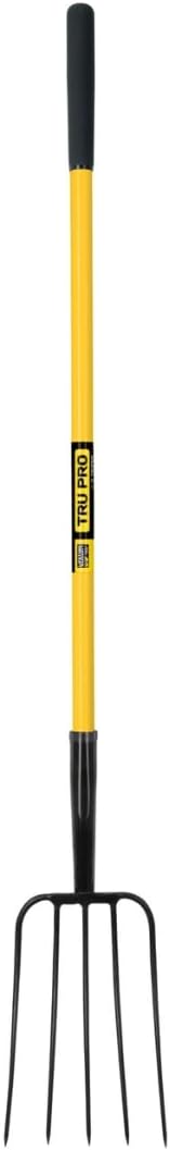 Truper Garden Manure Fork - 5-Tine, Pitch Forks with Fiberglass Handle with 9-Inch Non Slip Grip