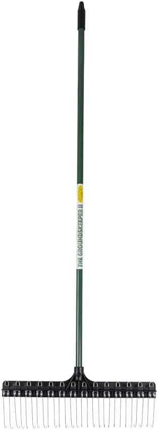 THE GROUNDSKEEPER II Rake 55-inch Lightweight Fiberglass Handle, 21-inch Head, Durable Steel Tines