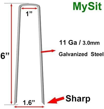 MySit 6" Galvanized Landscape Staples Garden Stakes Pins 24 Pack, Heavy-Duty 11 Gauge Garden