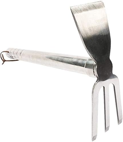Stainless Steel Garden Hoe Rake Hand Tool, 15" Metal Hand Hoe & 3 Prong Cultivator Dual Headed