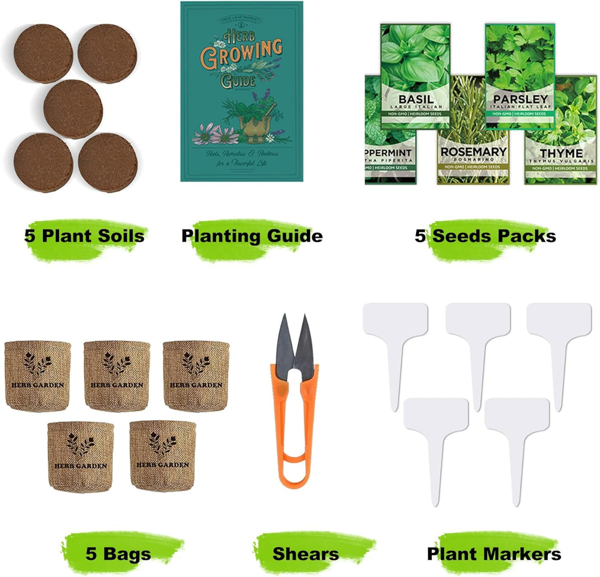 Indoor Herb Garden Kit – Complete Starter Growing Set with Planter Bags, Soil Discs & Tools | Easy