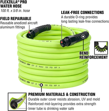 Flexzilla Pro 100FT Garden Water Hose – Heavy Duty Flexible Hybrid Polymer Hose with Reusable