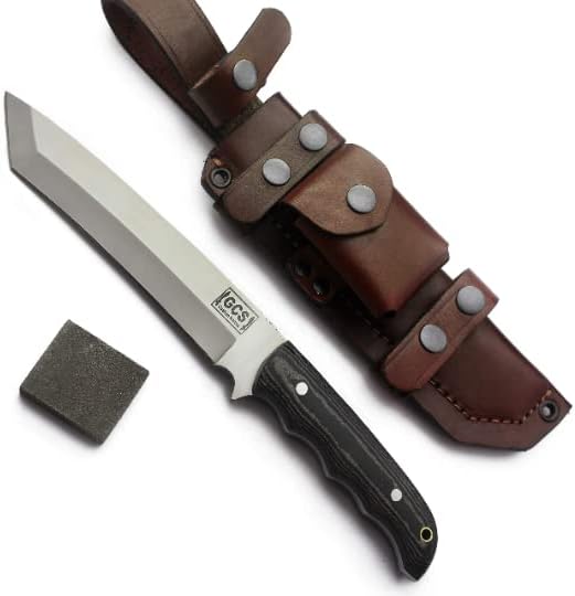 GCS Handmade G10Handle D2 Tool Steel Tactical Hunting Knife with leather sheath Full tang blade