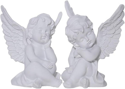 YUEOECOR 2PCS Cherubs Angels Resin Garden Statue Figurine, Adorable Angel Sculpture Memorial Statue