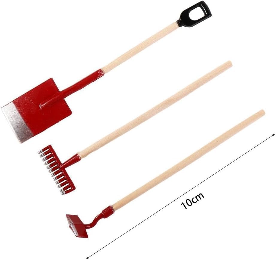 3Pcs Miniature Garden Tools 1:12 Mini Shovels and Rake Farm Tools Fairy Garden Furniture Dollhouse