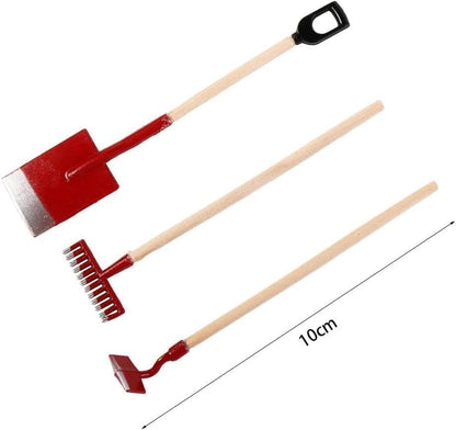 3Pcs Miniature Garden Tools 1:12 Mini Shovels and Rake Farm Tools Fairy Garden Furniture Dollhouse