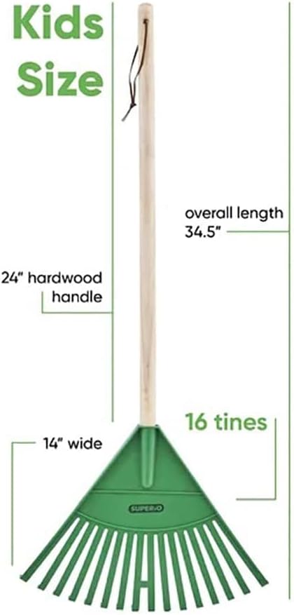 Pack of 3 Kids Rake with Hardwood Handle, Durable Plastic Head to Sweep Leaves in Lawn and Tidying