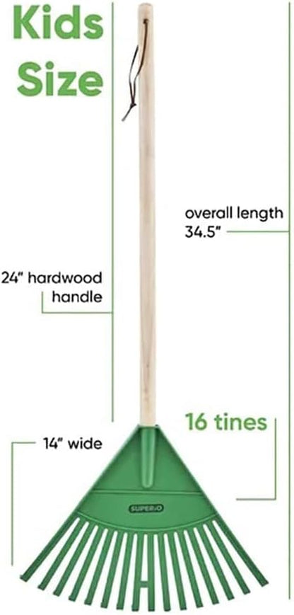Pack of 3 Kids Rake with Hardwood Handle, Durable Plastic Head to Sweep Leaves in Lawn and Tidying