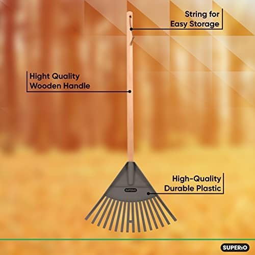Pack of 12 Kids Rake with Hardwood Handle, Durable Plastic Head to Sweep Leaves in Lawn and Tidying