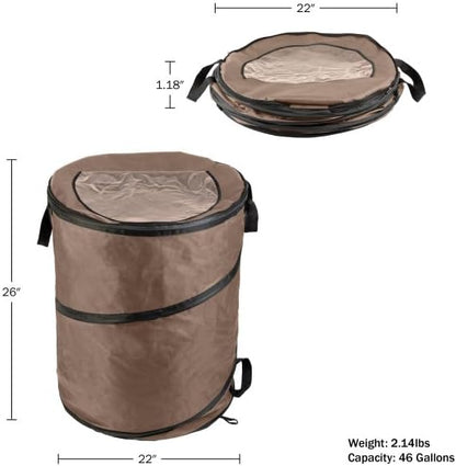 Wakeman Outdoor Trash Can - 46-Gallon Collapsible Garbage Can with 3 Stakes - Pop Up Trash Can for