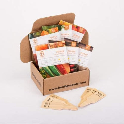 Bentley Seeds Co. HOT Peppers Seed Packet Kit With 6 Row Markers - Green & Red Chili Pepper Seeds
