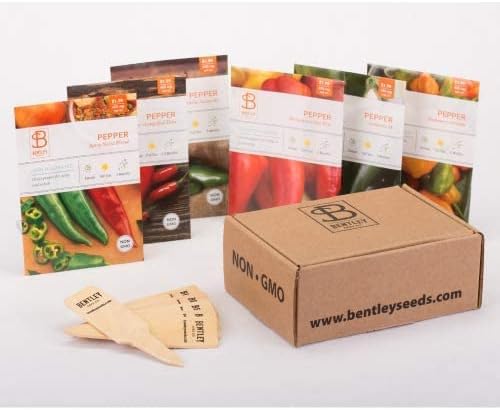 Bentley Seeds Co. HOT Peppers Seed Packet Kit With 6 Row Markers - Green & Red Chili Pepper Seeds