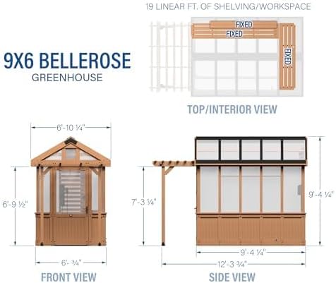 Backyard Discovery Bellerose 9' x 6' Cedar Wood and Polycarbonate Walk-in Greenhouse Kit with