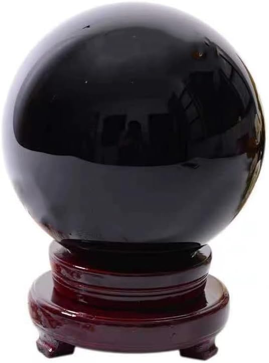 Obsidian Crystal Sphere Ball with Wood Stand Large Healing Crystals Sphere Sculpture Home Office