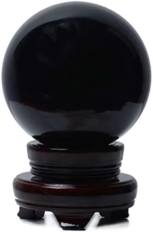 Obsidian Crystal Sphere Ball with Wood Stand Large Healing Crystals Sphere Sculpture Home Office