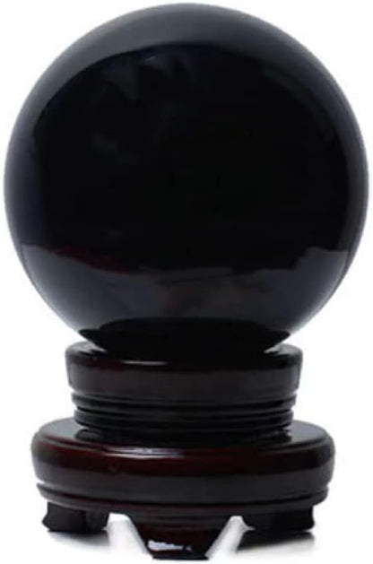 Obsidian Crystal Sphere Ball with Wood Stand Large Healing Crystals Sphere Sculpture Home Office